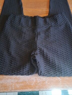 High-Waist Textured Leggings in Black Size XL